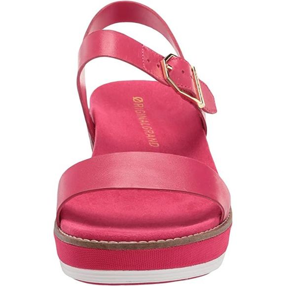 STRETCH LACE-UP FLAT SANDAL IN BRIGHT PINK METALLIZED MESH AND LEATHER